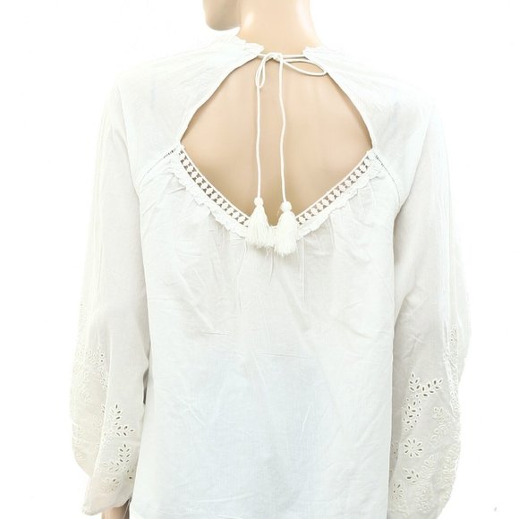 Sezane Alois Blouse Top Eyelet Embroidered White Cotton Floral - Picture 9 of 9